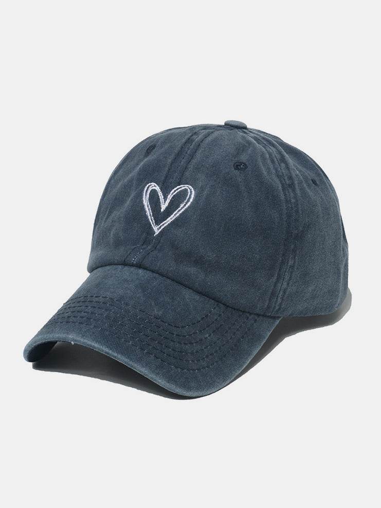 Embroidered Heart Washed Cotton Baseball Cap - Hovatok