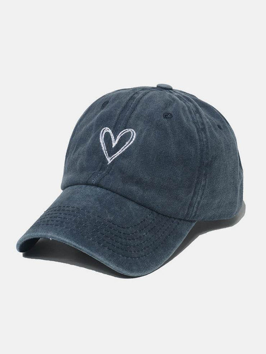 Embroidered Heart Washed Cotton Baseball Cap - Hovatok