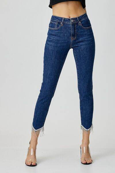 RISEN Full Size Embellished Mid Rise Crop Skinny Jeans - Hovatok