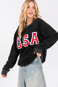 SAGE + FIG USA Letter Patch Round Neck Sweatshirt - Hovatok