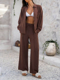 Devine Collared Neck Long Sleeve Top and Pants Set - Hovatok