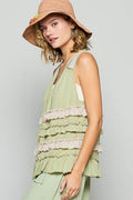 POL Ruffled Open Front Sleeveless Cardigan - Hovatok