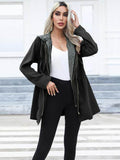 Zip Up Drawstring Hooded Trench Coat - Hovatok