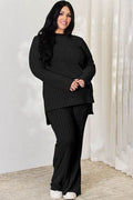 Basic Bae Full Size Ribbed High-Low Top and Wide Leg Pants Set - Hovatok