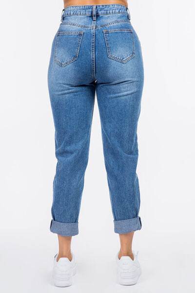 American Bazi High Waist Pleated Waist Mom Jeans - Hovatok