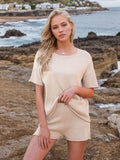 Round Neck Short Sleeve Top and Shorts Sweater Set - Hovatok