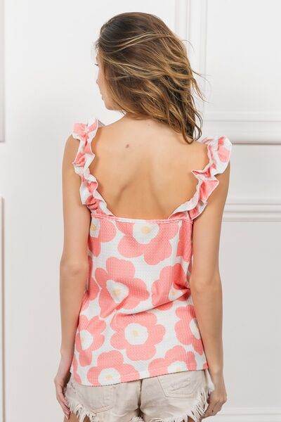 BiBi Floral Waffle Ruffled Tank - Hovatok