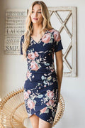 Heimish Full Size Ruched Floral Mini Dress Plus Size - Hovatok