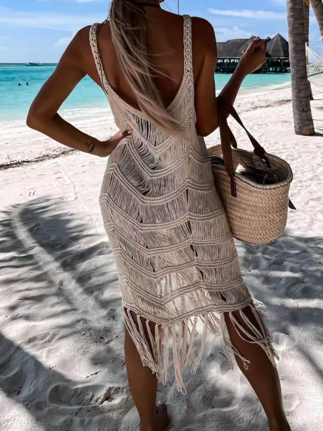 Fringe Scoop Neck Cover-Up - Hovatok