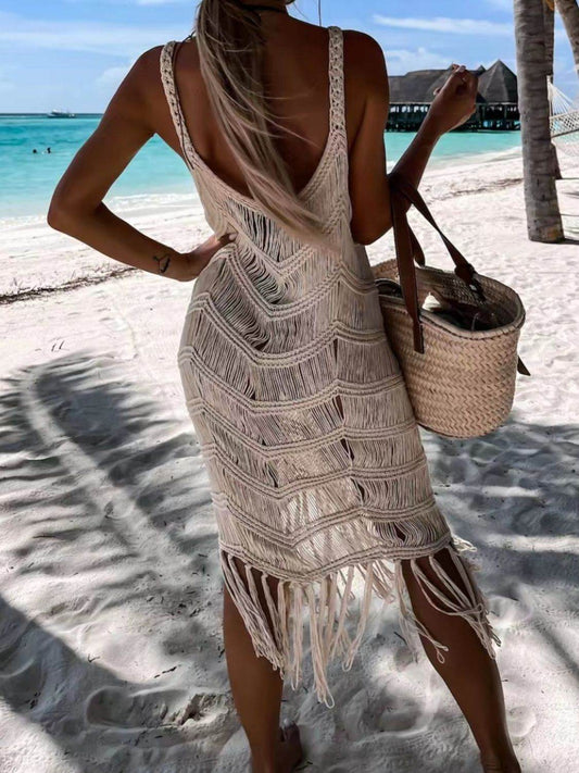 Fringe Scoop Neck Cover-Up - Hovatok