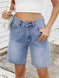 Washed Raw Hem Denim Shorts - Hovatok