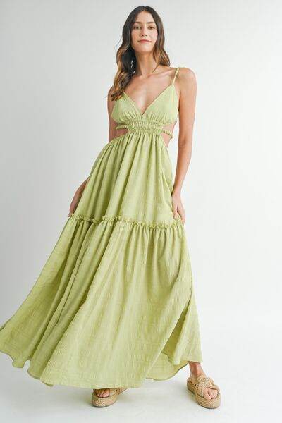 MABLE Cutout Waist Backless Maxi Dress - Hovatok