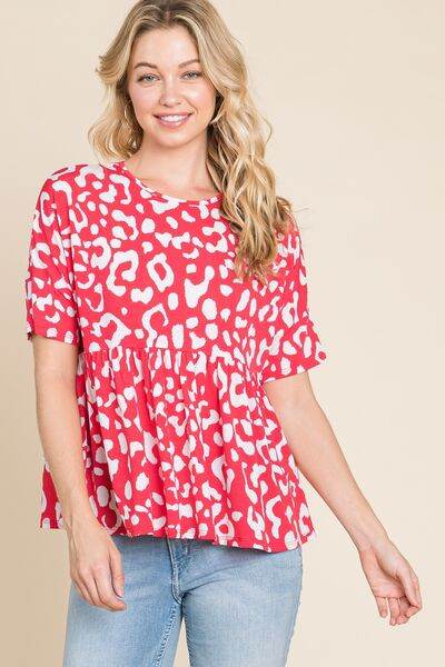 BOMBOM Leopard Peplum Babydoll Blouse - Hovatok