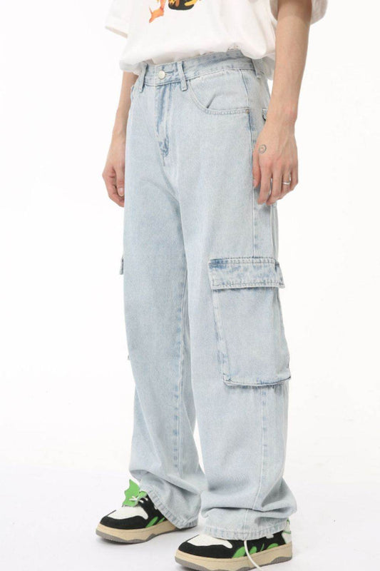 Men's Washed Straight Cargo Jeans - Hovatok