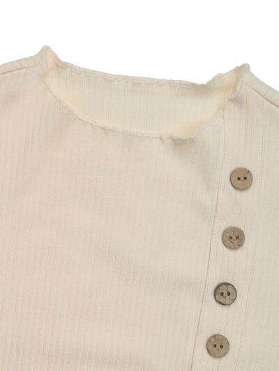 Perfee Decorative Button Round Neck Long Sleeve Bodysuit - Hovatok