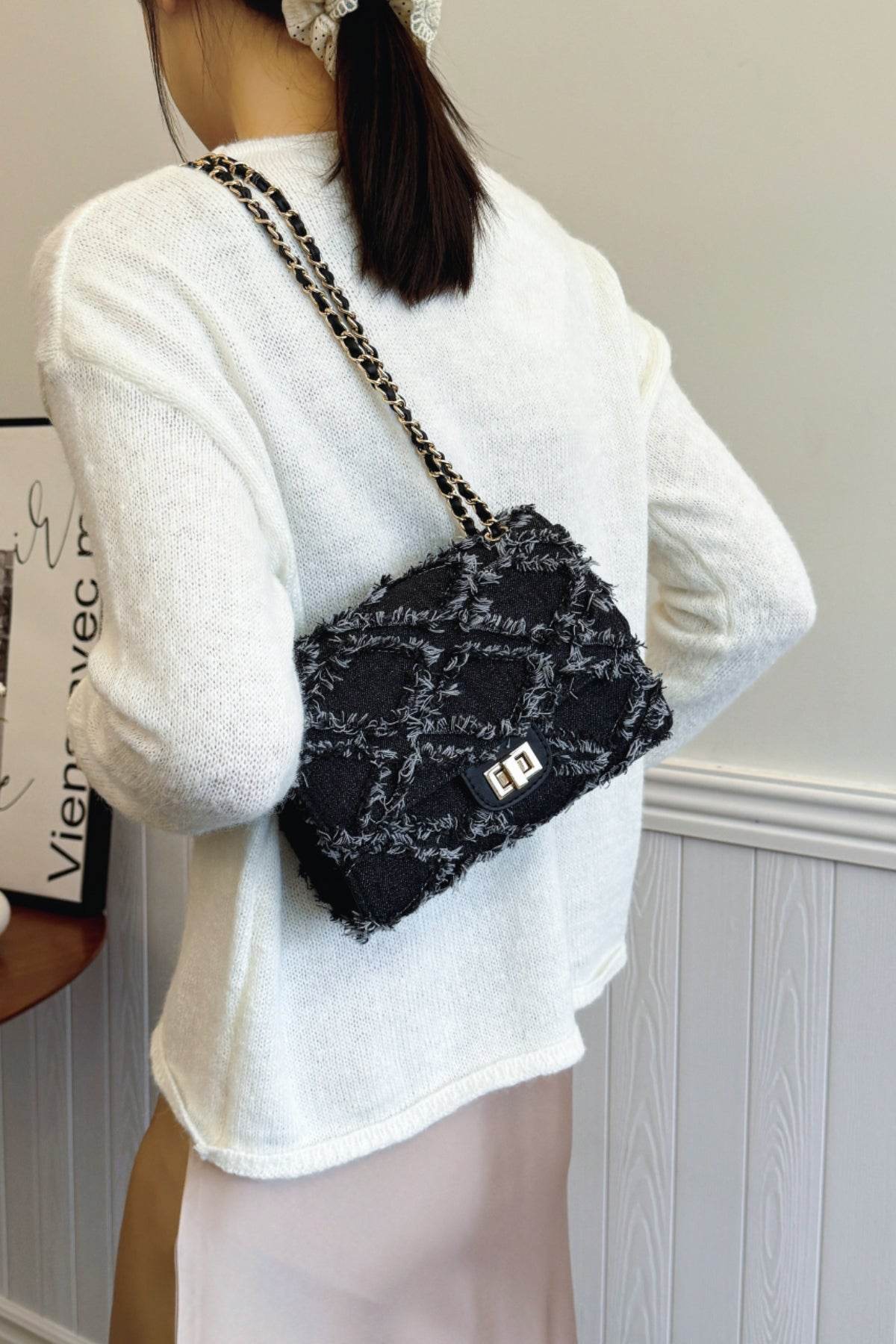 Raw Hem Denim Crossbody Bag - Hovatok