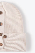 Button Detail Rib-Knit Cuff Beanie - Hovatok