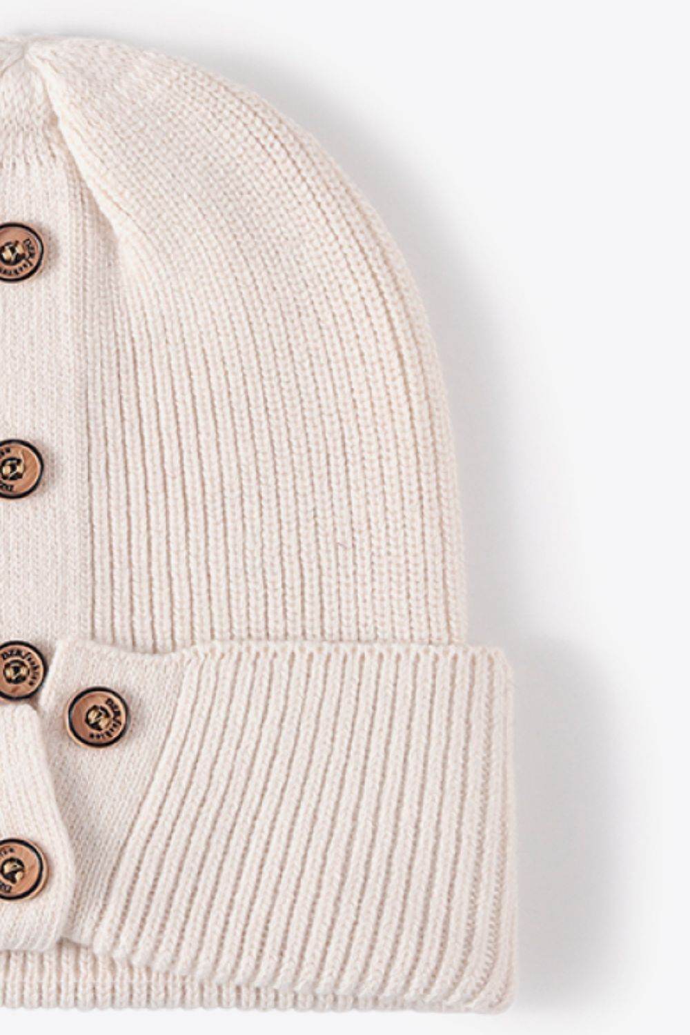 Button Detail Rib-Knit Cuff Beanie - Hovatok
