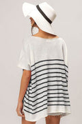BiBi V Neck Striped Short Sleeve Top - Hovatok