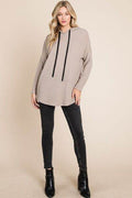 BOMBOM Contrast Drawstring Drop Shoulder Knit Hoodie - Hovatok