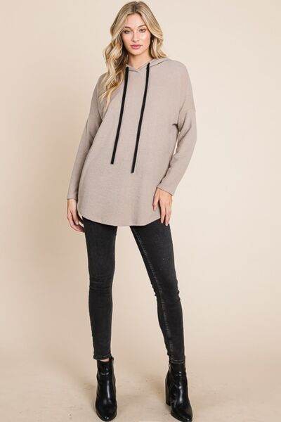 BOMBOM Contrast Drawstring Drop Shoulder Knit Hoodie - Hovatok