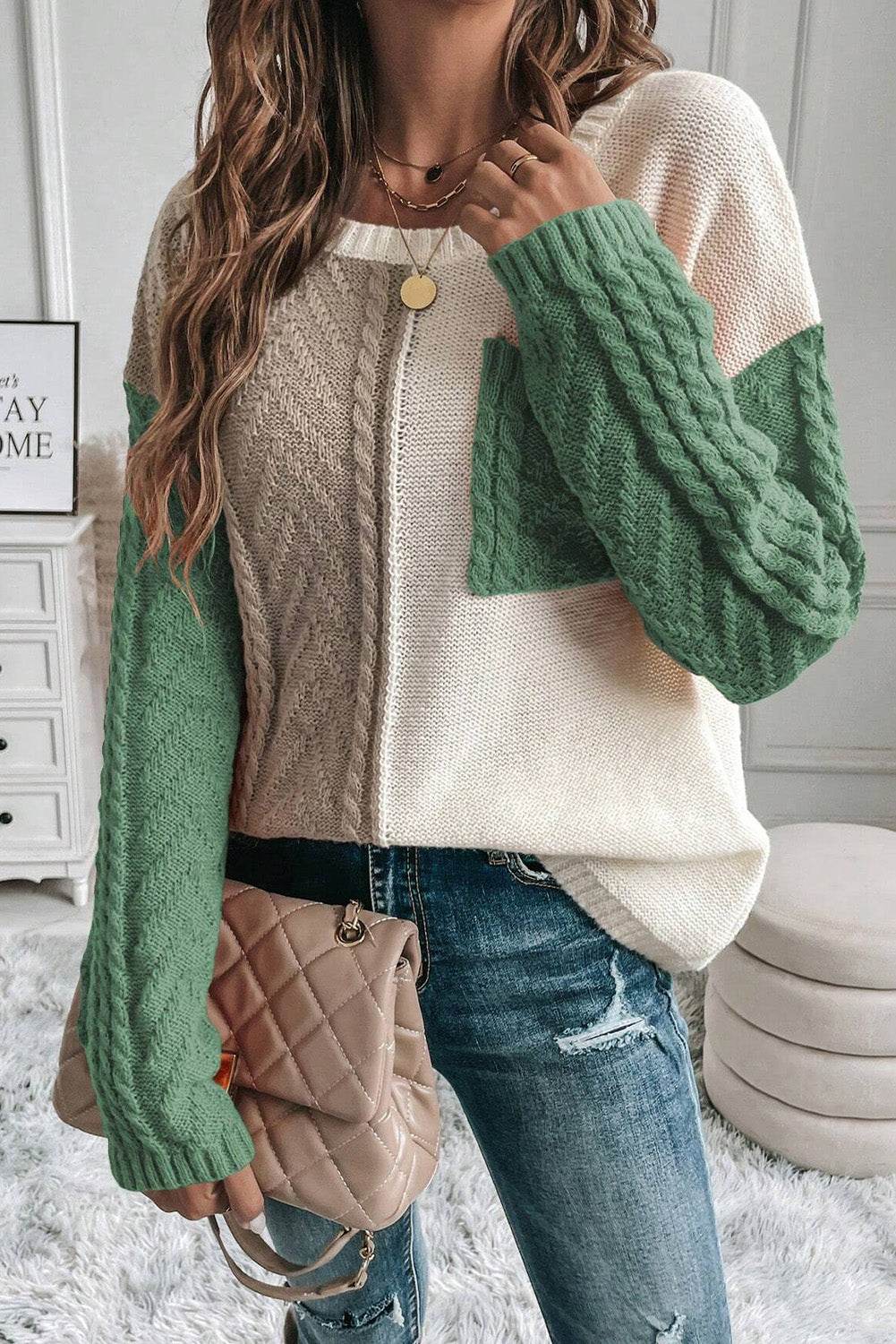 Double Take Full Size Color Block Drop Shoulder Sweater - Hovatok