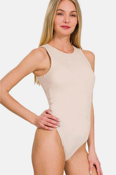 Zenana Round Neck Sleeveless Padded Bodysuit - Hovatok
