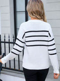 Angel Wings Striped Round Neck Long Sleeve Sweater - Hovatok