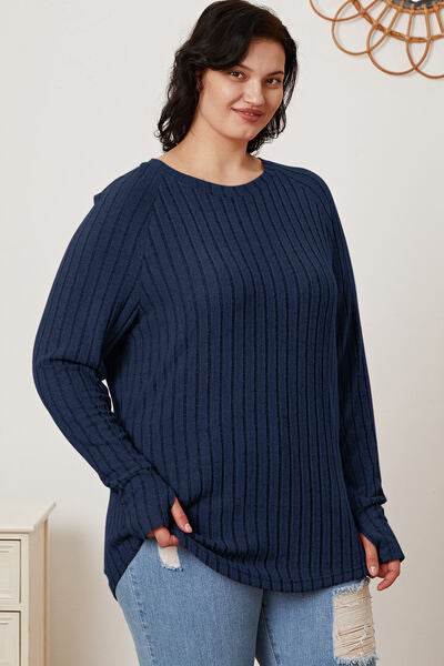 Basic Bae Full Size Ribbed Thumbhole Sleeve T-Shirt - Hovatok