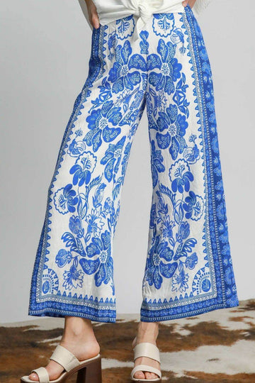 Umgee Full Size Floral Border Print Pants Plus Size - Hovatok