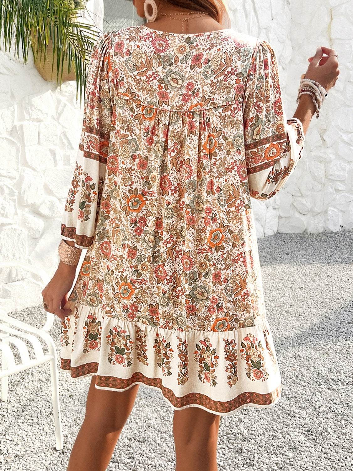 Devine Tassel Floral Tie Neck Mini Dress - Hovatok