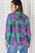 Zenana Plaid Button Up Long Sleeve Shacket - Hovatok