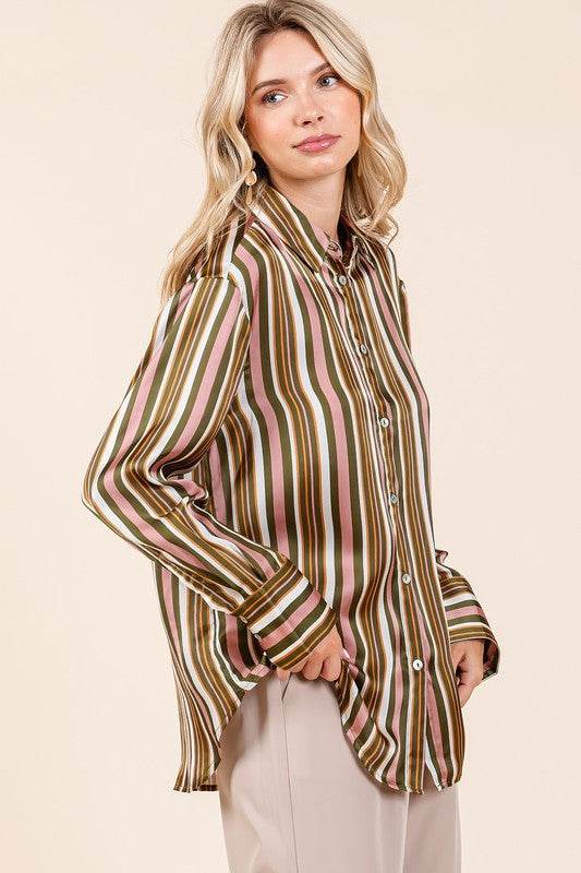Mittoshop Striped Button Down Satin Shirt - Hovatok