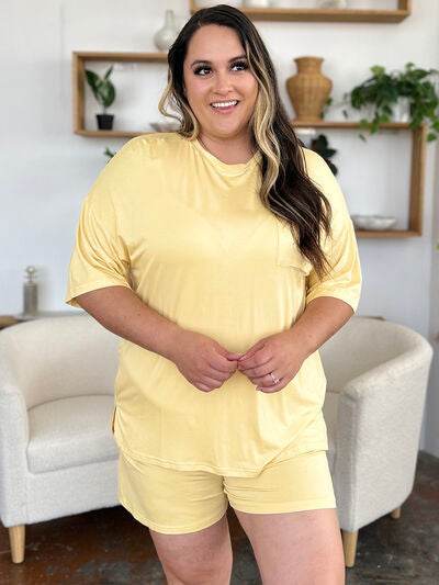 Basic Bae Bamboo Full Size Round Neck Drop Shoulder T-Shirt and Shorts Set - Hovatok