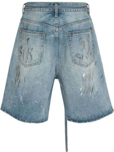 Men's Washed Graffiti Print Denim Bermuda Shorts - Hovatok
