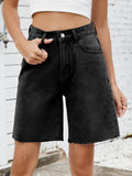 Washed Raw Hem Denim Shorts - Hovatok