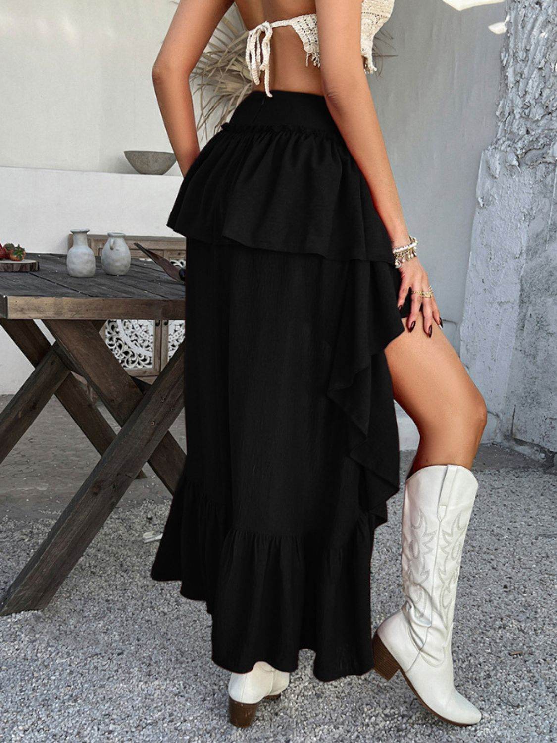 Devine High-Low Ruched Layered Skirt - Hovatok
