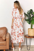 Printed Surplice Balloon Sleeve Dress - Hovatok