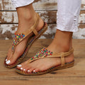 Beaded PU Leather Open Toe Sandals - Hovatok