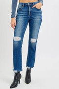 RISEN Full Size High Rise Distressed Crop Straight Jeans - Hovatok