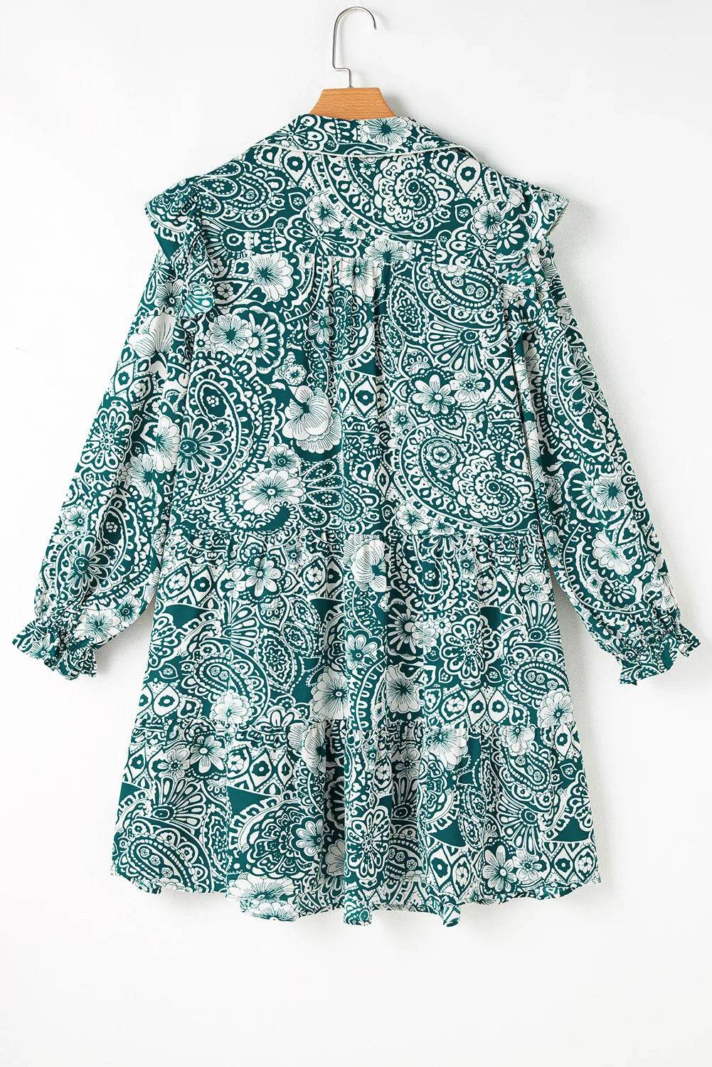 Plus Size Ruffled Printed Flounce Sleeve Dress - Hovatok