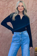 And The Why Full Size Johnny Collar Long Sleeve Ribbed Bodysuit - Hovatok