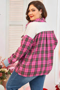 Plus Size Plaid Collared Neck Long Sleeve Shirt - Hovatok