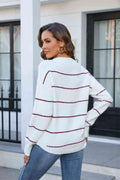 Angel Wings Striped Round Neck Long Sleeve Sweater - Hovatok
