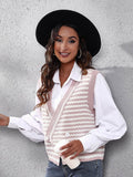 Striped Button Up V-Neck Sweater Vest - Hovatok