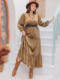 Plus Size Frill Tie Neck Long Sleeve Dress - Hovatok