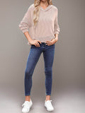 Double Take Textured Kangaroo Pocket Long Sleeve Hoodie - Hovatok
