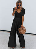 Scoop Neck Short Sleeve Jumpsuit - Hovatok