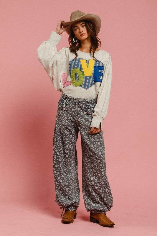 BiBi LOVE Heart Patch Slit French Terry Sweatshirt - Hovatok