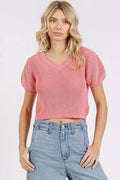 Mittoshop V-Neck Short Sleeve Crop Sweater - Hovatok
